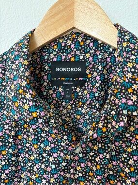Bonobos Black Floral Print Button-Down Shirt with Multicolor Blooms
